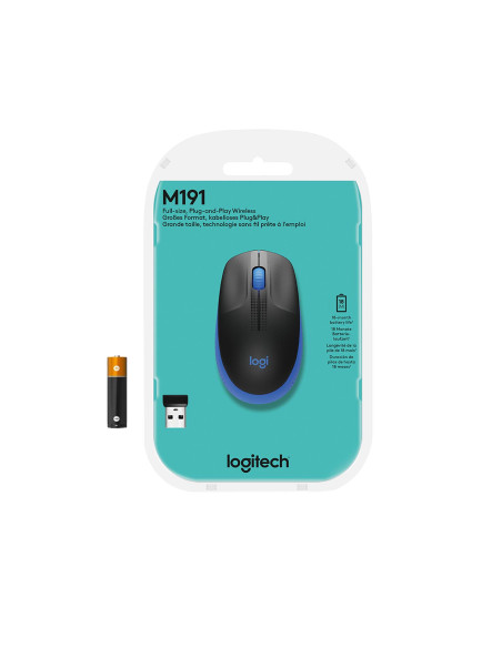 MOUSE USB OPTICAL WRL M190/BLUE 910-005907 LOGITECH