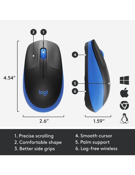 MOUSE USB OPTICAL WRL M190/BLUE 910-005907 LOGITECH