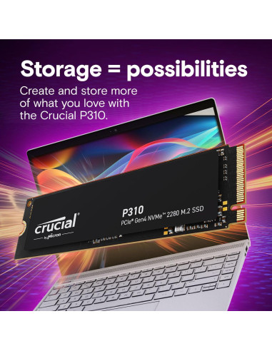 SSD, CRUCIAL, 220xTBW rating, Read speed 7100 MB/s, Write speed 6000 MB/s, NVMe Yes, PCI Express 4.0, M.2, 1000 GB, P310, CT100