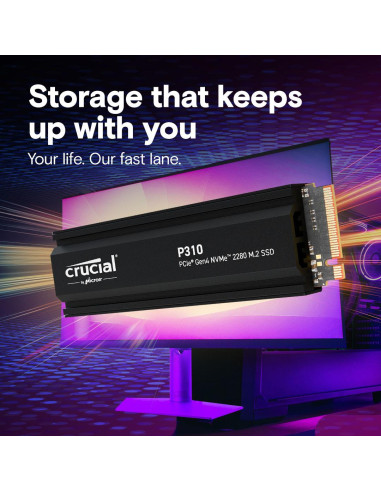 SSD, CRUCIAL, P310, 1TB, M.2, PCIe Gen4, NVMe, 3D NAND, Write speed 6000 MBytes/sec, Read speed 7100 MBytes/sec, TBW 220 TB, CT