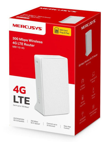 Wireless Router, MERCUSYS, Router, LAN WAN ports 1, 4G, MB110-4G