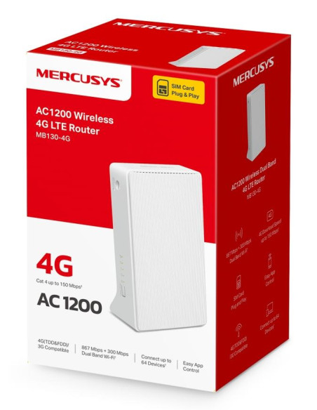 Wireless Router, MERCUSYS, Router, LAN WAN ports 1, 4G, MB130-4G