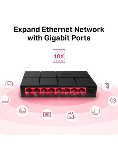 Switch, MERCUSYS, MS108G, Desktop/pedestal, 8x10Base-T / 100Base-TX / 1000Base-T, MS108G