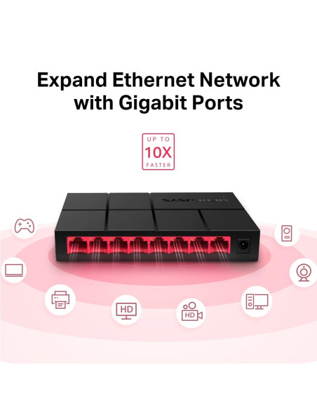 Switch, MERCUSYS, MS108G, Desktop/pedestal, 8x10Base-T / 100Base-TX / 1000Base-T, MS108G
