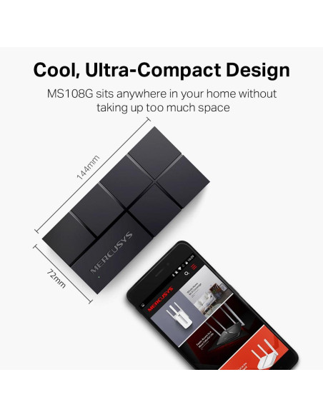 Switch, MERCUSYS, MS108G, Desktop/pedestal, 8x10Base-T / 100Base-TX / 1000Base-T, MS108G