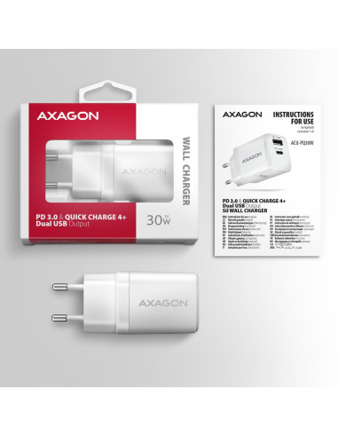 MOBILE CHARGER WALL USB 30W/2PORT WHITE ACU-PQ30W AXAGON