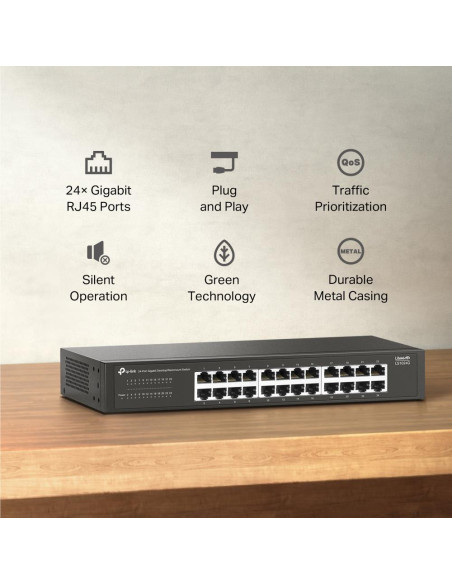 Switch, TP-LINK, Switch type Unmanaged, 24xRJ-45 ports, RJ-45 Ports Type Gigabit Ethernet (10/100/1000), LS1024G