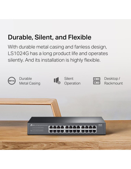 Switch, TP-LINK, Switch type Unmanaged, 24xRJ-45 ports, RJ-45 Ports Type Gigabit Ethernet (10/100/1000), LS1024G
