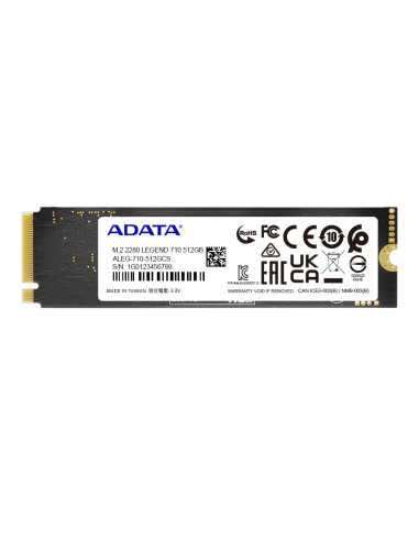 SSD, ADATA, LEGEND 710, 512GB, M.2, PCIE, NVMe, 3D NAND, Write speed 1000 MBytes/sec, Read speed 2400 MBytes/sec, TBW 130 TB, M