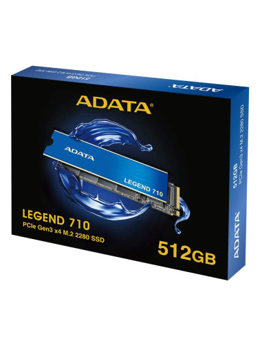 SSD, ADATA, LEGEND 710, 512GB, M.2, PCIE, NVMe, 3D NAND, Write speed 1000 MBytes/sec, Read speed 2400 MBytes/sec, TBW 130 TB, M