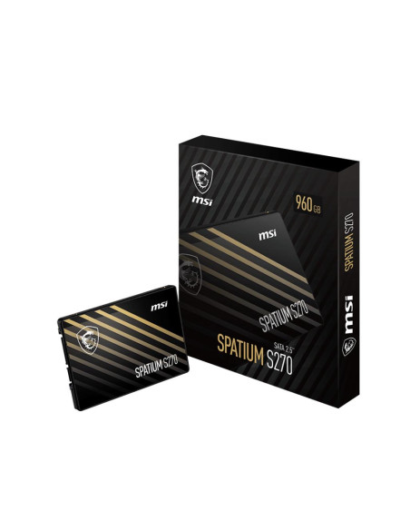 SSD, MSI, SPATIUM S270, 960GB, SATA, 3D NAND, Write speed 450 MBytes/sec, Read speed 500 MBytes/sec, 2,5", TBW 500 TB, MTBF 200