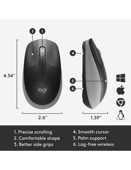 MOUSE USB OPTICAL WRL M190/GREY 910-005906 LOGITECH