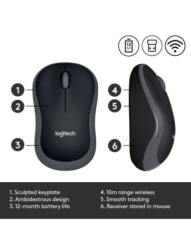 MOUSE USB OPTICAL WRL M185/GREY 910-002238 LOGITECH