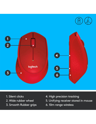 MOUSE USB OPTICAL WRL M330/SILENT RED 910-004911 LOGITECH