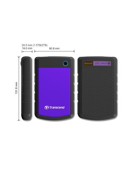 External HDD, TRANSCEND, StoreJet, 2TB, USB 3.0, Colour Purple, TS2TSJ25H3P