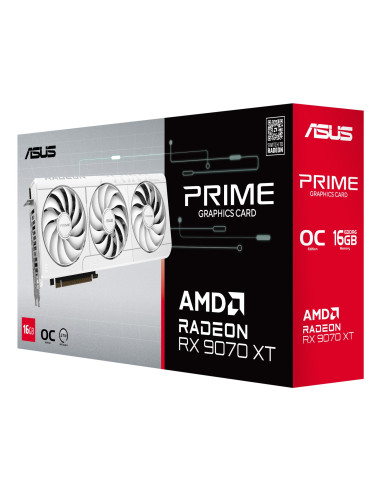 Graphics Card, ASUS, AMD, Radeon RX 9070 XT, 2460 MHz, 16 GB, GDDR6, 256 bit, PCI Express 5.0, Active, PRIME-RX9070XT-O16G-WH