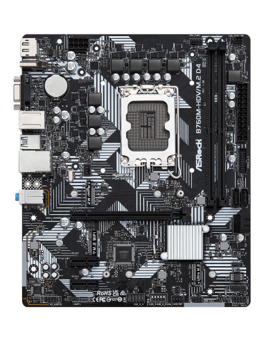 Mainboard, ASROCK, Intel B760 Express, LGA1700, Micro-ATX, Memory DDR4, Memory slots 2, 2xPCI-Express 3.0 1x, 1xPCI-Express 4.0