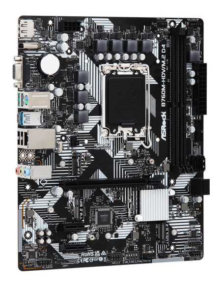 Mainboard, ASROCK, Intel B760 Express, LGA1700, Micro-ATX, Memory DDR4, Memory slots 2, 2xPCI-Express 3.0 1x, 1xPCI-Express 4.0