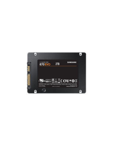 SSD, SAMSUNG, 870 EVO, 2TB, SATA, SATA 3.0, MLC, Write speed 530 MBytes/sec, Read speed 560 MBytes/sec, 2,5", TBW 1200 TB, MTBF