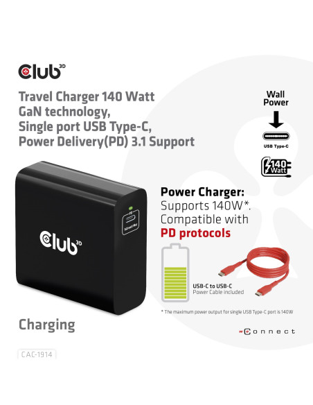 MOBILE TRAVEL CHARGER USB-C/140W GAN CAC-1914EU CLUB3D