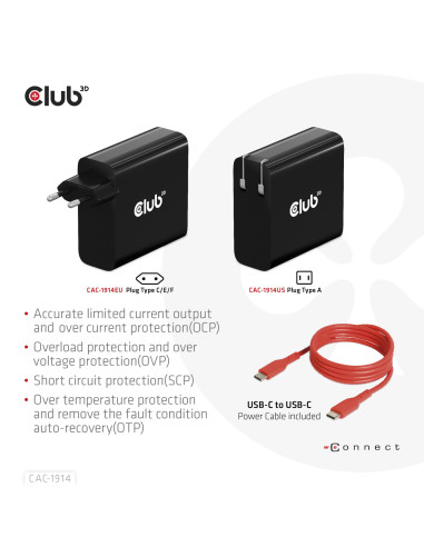 MOBILE TRAVEL CHARGER USB-C/140W GAN CAC-1914EU CLUB3D
