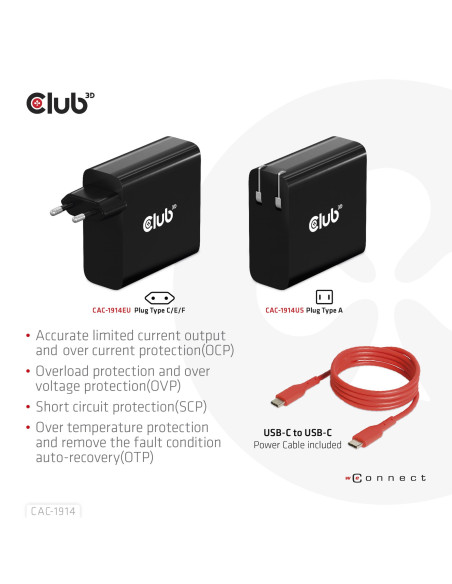MOBILE TRAVEL CHARGER USB-C/140W GAN CAC-1914EU CLUB3D