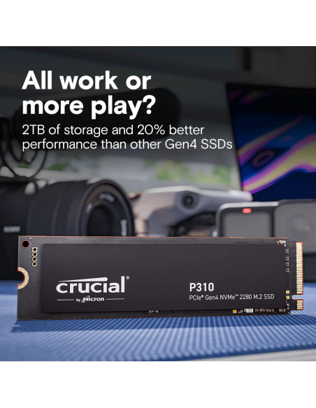 SSD, CRUCIAL, 220xTBW rating, Read speed 7100 MB/s, Write speed 6000 MB/s, NVMe Yes, PCI Express 4.0, M.2, 1000 GB, CT1000P310S