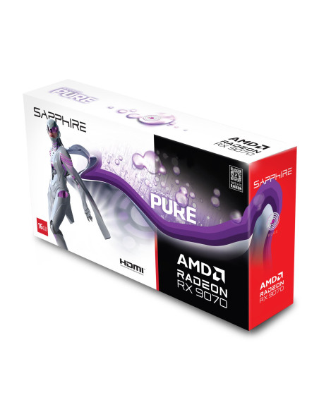 Graphics Card, SAPPHIRE, AMD Radeon RX 9070, 16 GB, GDDR6, 256 bit, PCIE 5.0 16x, Triple slot Fansink, 2xHDMI, 2xDisplayPort, 1