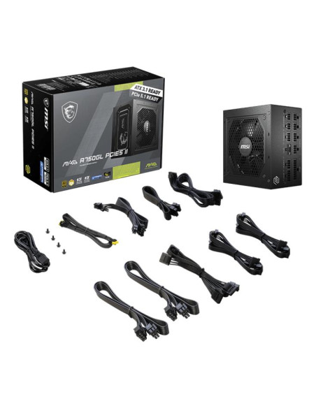 Power Supply, MSI, MAG A750GL PCIE5 II, 750 Watts, Efficiency 80 PLUS GOLD, PFC Active, MAGA750GLPCIE5II