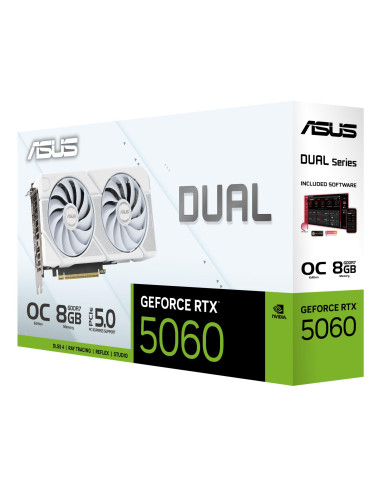 Graphics Card, ASUS, NVIDIA, GeForce RTX 5060, 8 GB, GDDR7, 128 bit, PCI Express 5.0, Active, DUAL-RTX5060-O8G-WHITE