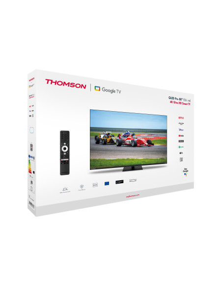 TV Set, THOMSON, 50", 4K/Smart, QLED, 3840x2160, Wireless LAN, Bluetooth, Google TV, Black, 50QG7C14