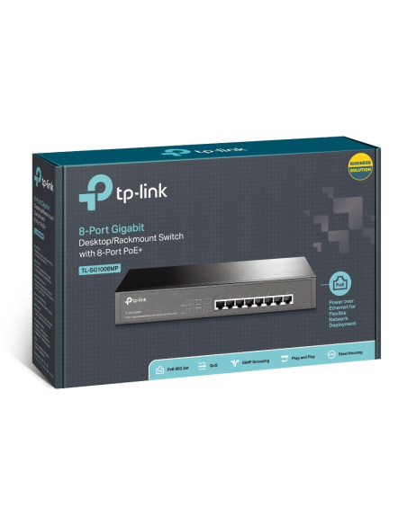 Switch, TP-LINK, TL-SG1008MP, PoE+ ports 8, TL-SG1008MP