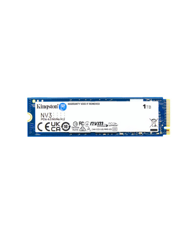 SSD, KINGSTON, NV3, 1TB, M.2, PCIE, NVMe, 3D NAND, Write speed 4000 MBytes/sec, Read speed 6000 MBytes/sec, TBW 320 TB, MTBF 20