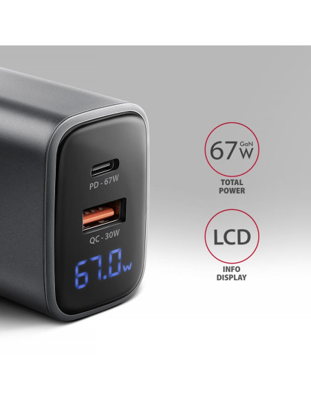 MOBILE CHARGER WALL USB 67W/GAN 2PORT ACU-PQ67D AXAGON