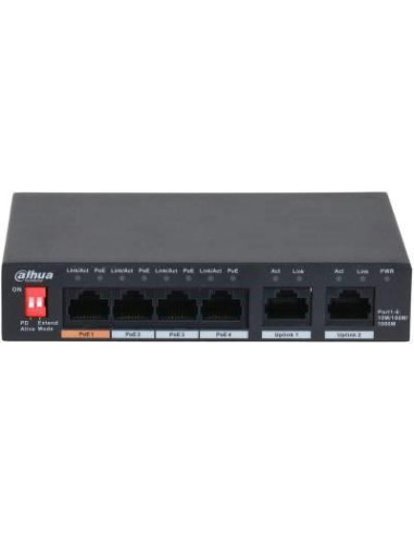 Switch, DAHUA, PFS3006-4GT-60, 6x1000Base-T, PoE ports 4, 60 Watts, PFS3006-4GT-60-V2