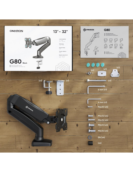 MONITOR ACC DESK MOUNT/13-32" BLACK G80-B ONKRON