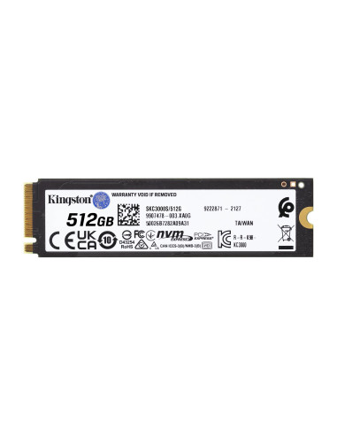 SSD, KINGSTON, KC3000, 512GB, M.2, NVMe, 3D TLC, Write speed 3900 MBytes/sec, Read speed 7000 MBytes/sec, TBW 400 TB, MTBF 1800