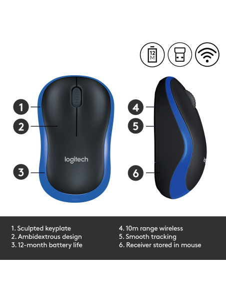 MOUSE USB OPTICAL WRL M185/BLUE 910-002239 LOGITECH