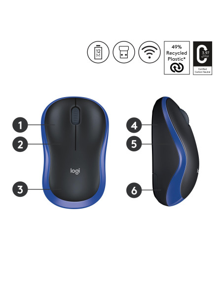 MOUSE USB OPTICAL WRL M185/BLUE 910-002239 LOGITECH