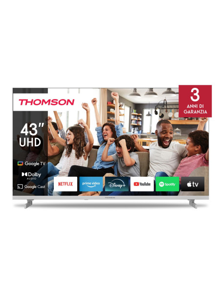 TV Set, THOMSON, 43", 4K/Smart, QLED, 3840x2160, Google TV, White, 43UG4S14W