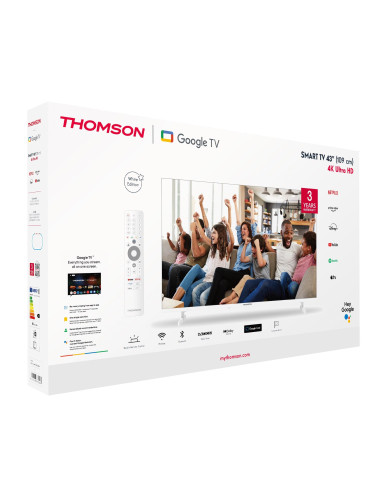 TV Set, THOMSON, 43", 4K/Smart, QLED, 3840x2160, Google TV, White, 43UG4S14W