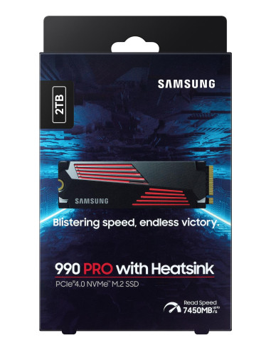 SSD, SAMSUNG, 990 PRO with Heatsink, 2TB, M.2, PCIE, NVMe, MLC, Write speed 6900 MBytes/sec, Read speed 7450 MBytes/sec, 2.3mm,