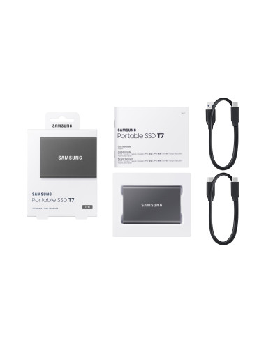 External SSD, SAMSUNG, T7, 1TB, USB 3.2, Write speed 1000 MBytes/sec, Read speed 1050 MBytes/sec, MU-PC1T0T/WW