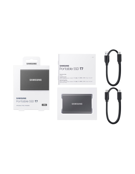 External SSD, SAMSUNG, T7, 1TB, USB 3.2, Write speed 1000 MBytes/sec, Read speed 1050 MBytes/sec, MU-PC1T0T/WW