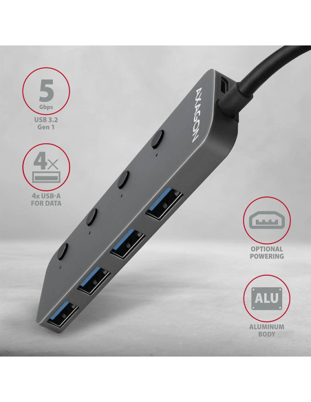 I/O USB HUB SWITCH 4PORT/0.2M HUE-MSA AXAGON