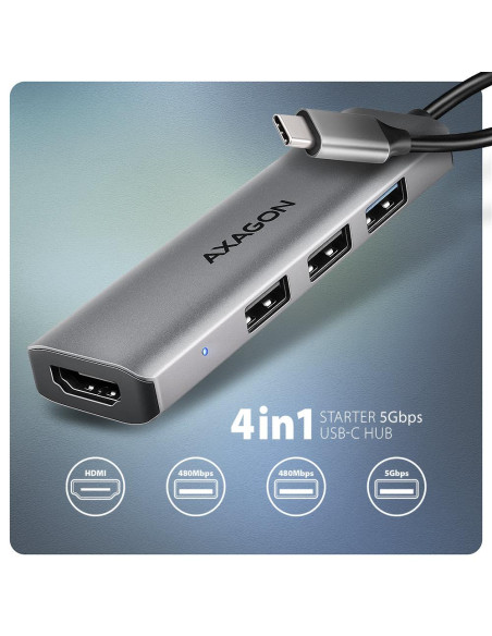I/O HUB USB-C 4IN1/0.15M HMC-H3A AXAGON