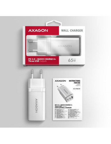 MOBILE CHARGER WALL USB 65W/GAN 3PORT ACU-DPQ65W AXAGON