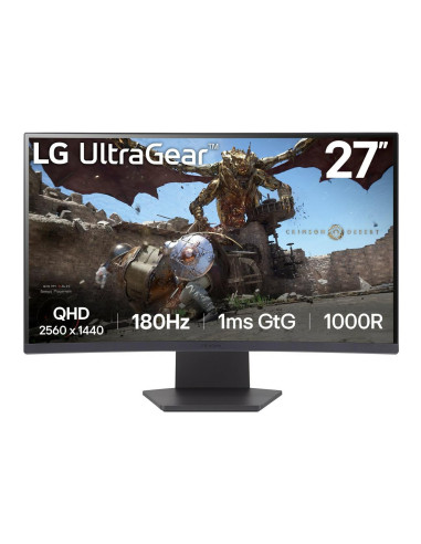 LCD Monitor, LG, 27GS60QC-B, 27", Gaming/Curved, Panel VA, 2560x1440, 16:9, 180 Hz, Matte, 1 ms, Tilt, Colour Black, 27GS60QC-B