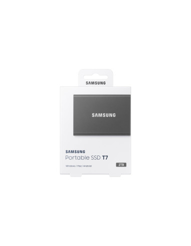 External SSD, SAMSUNG, T7, 2TB, USB 3.2, Write speed 1000 MBytes/sec, Read speed 1050 MBytes/sec, MU-PC2T0T/WW