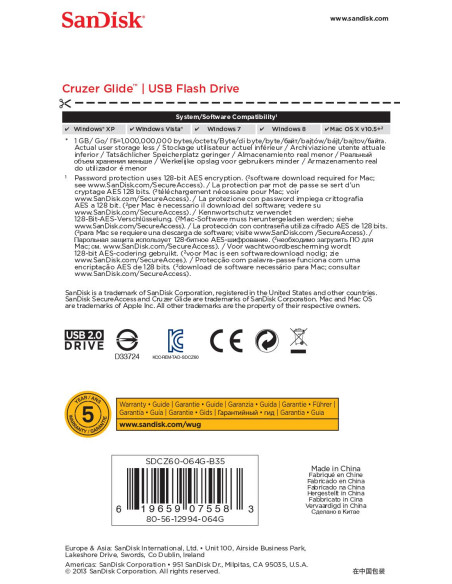 MEMORY DRIVE FLASH USB2 64GB/SDCZ60-064G-B35 SANDISK